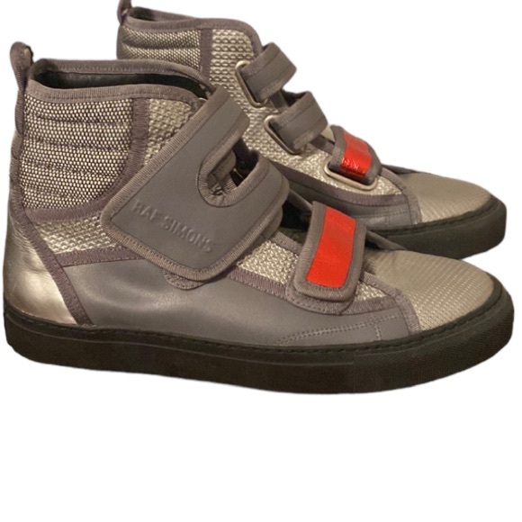 RAF Simmons Hight Top Sneakers Size 40 Grey with Red - Picture 1 of 12